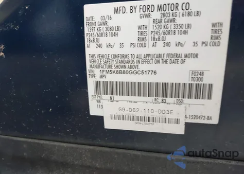 2016 Ford Explorer z USA, uszkodzony, nr VIN 1FM5K8B80GGC51776